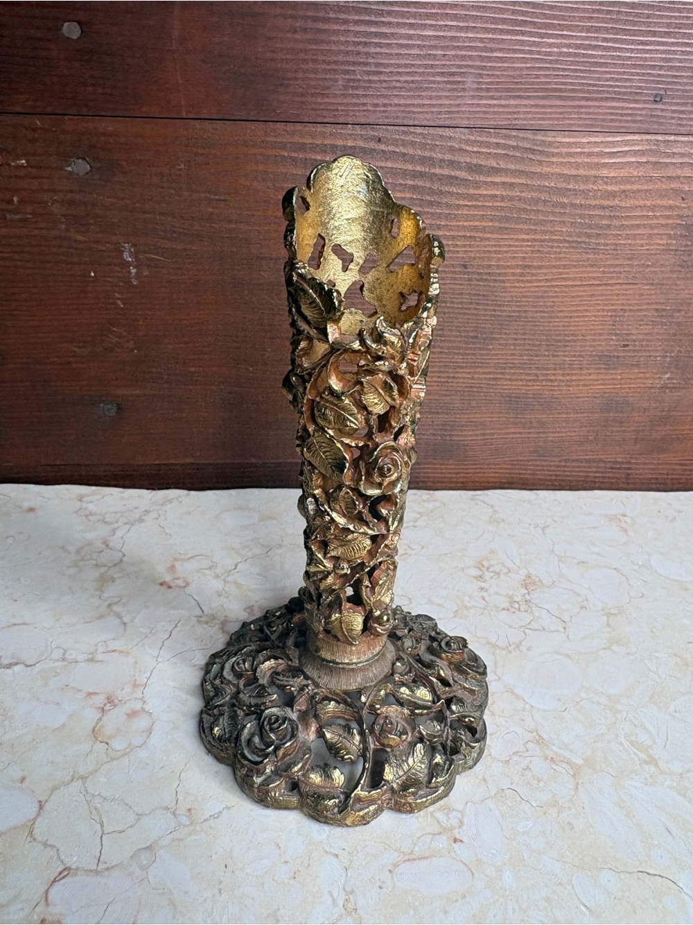 Vintage Matson Ormulu 24K Gold Plated Raised Relief Vase Without Glass Insert